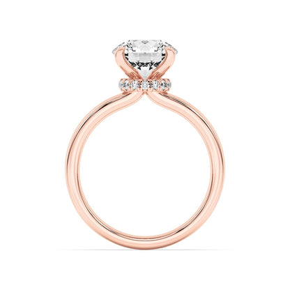 1CTW Round Shaped Lab Grown Diamond (F/VS) Hidden Halo Plain Shank Engagement Ring in 14K Gold