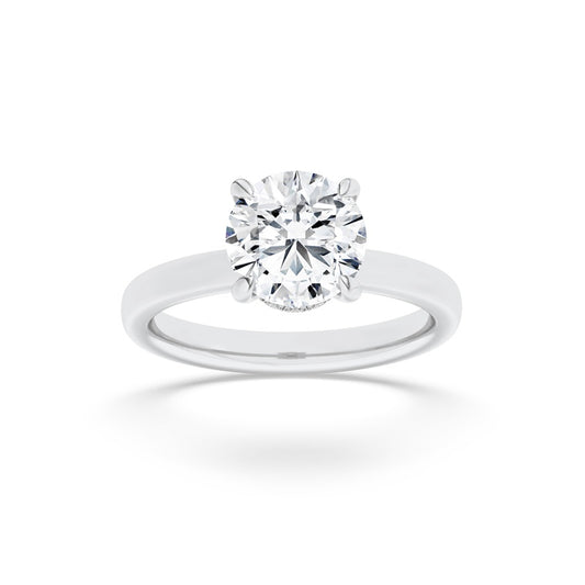 1.5CTW Round Shaped Lab Grown Diamond (F/VS) Hidden Halo Plain Shank Engagement Ring in 14K Gold