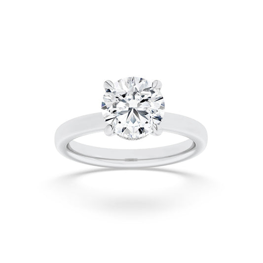 2CTW Round Shaped Lab Grown Diamond (F/VS) Hidden Halo Plain Shank Engagement Ring in 14K Gold