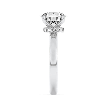 2CTW Round Shaped Lab Grown Diamond (F/VS) Hidden Halo Plain Shank Engagement Ring in 14K Gold