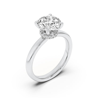 2CTW Round Shaped Lab Grown Diamond (F/VS) Hidden Halo Plain Shank Engagement Ring in 14K Gold