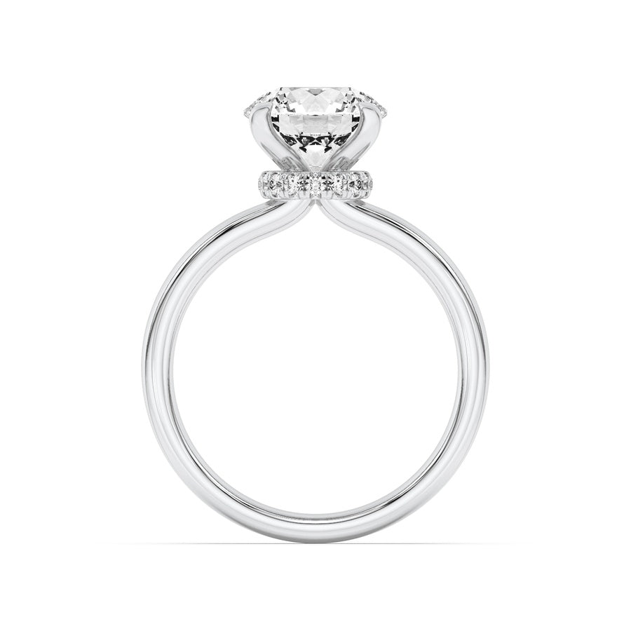 2CTW Round Shaped Lab Grown Diamond (F/VS) Hidden Halo Plain Shank Engagement Ring in 14K Gold