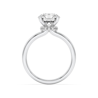 2CTW Round Shaped Lab Grown Diamond (F/VS) Hidden Halo Plain Shank Engagement Ring in 14K Gold