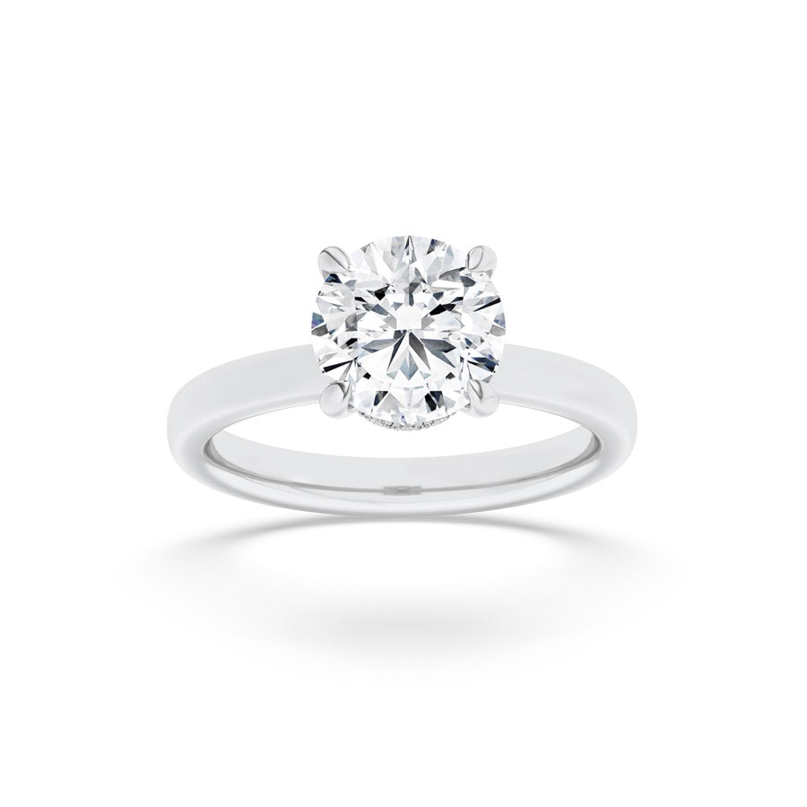 2CTW Round Shaped Lab Grown Diamond (F/VS) Hidden Halo Plain Shank Engagement Ring in 14K Gold