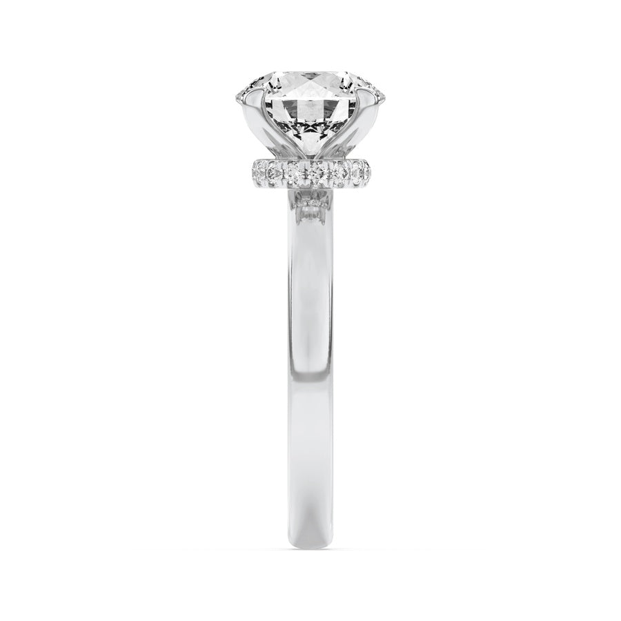 2CTW Round Shaped Lab Grown Diamond (F/VS) Hidden Halo Plain Shank Engagement Ring in 14K Gold