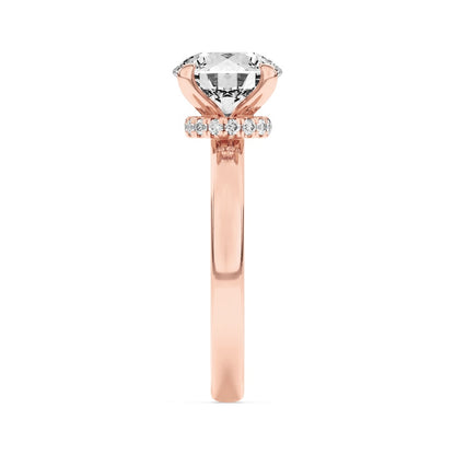2CTW Round Shaped Lab Grown Diamond (F/VS) Hidden Halo Plain Shank Engagement Ring in 14K Gold