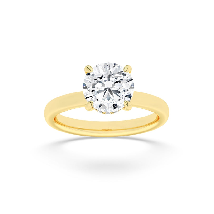 2.5CTW Round Shaped Lab Grown Diamond (F/VS) Hidden Halo Plain Shank Engagement Ring in 14K Gold
