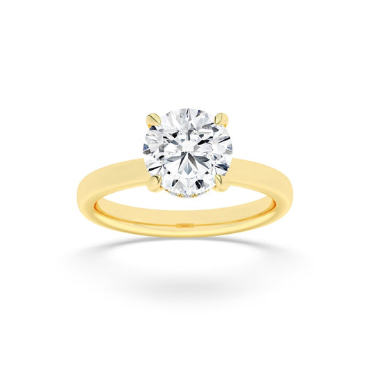2.5CTW Round Shaped Lab Grown Diamond (F/VS) Hidden Halo Plain Shank Engagement Ring in 14K Gold