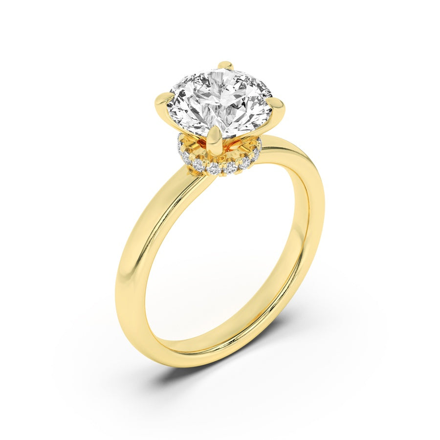 2.5CTW Round Shaped Lab Grown Diamond (F/VS) Hidden Halo Plain Shank Engagement Ring in 14K Gold