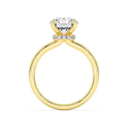 2.5CTW Round Shaped Lab Grown Diamond (F/VS) Hidden Halo Plain Shank Engagement Ring in 14K Gold