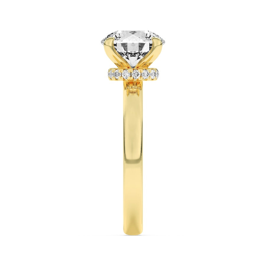 2.5CTW Round Shaped Lab Grown Diamond (F/VS) Hidden Halo Plain Shank Engagement Ring in 14K Gold