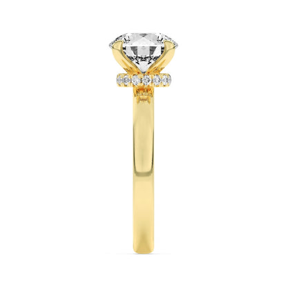 2.5CTW Round Shaped Lab Grown Diamond (F/VS) Hidden Halo Plain Shank Engagement Ring in 14K Gold