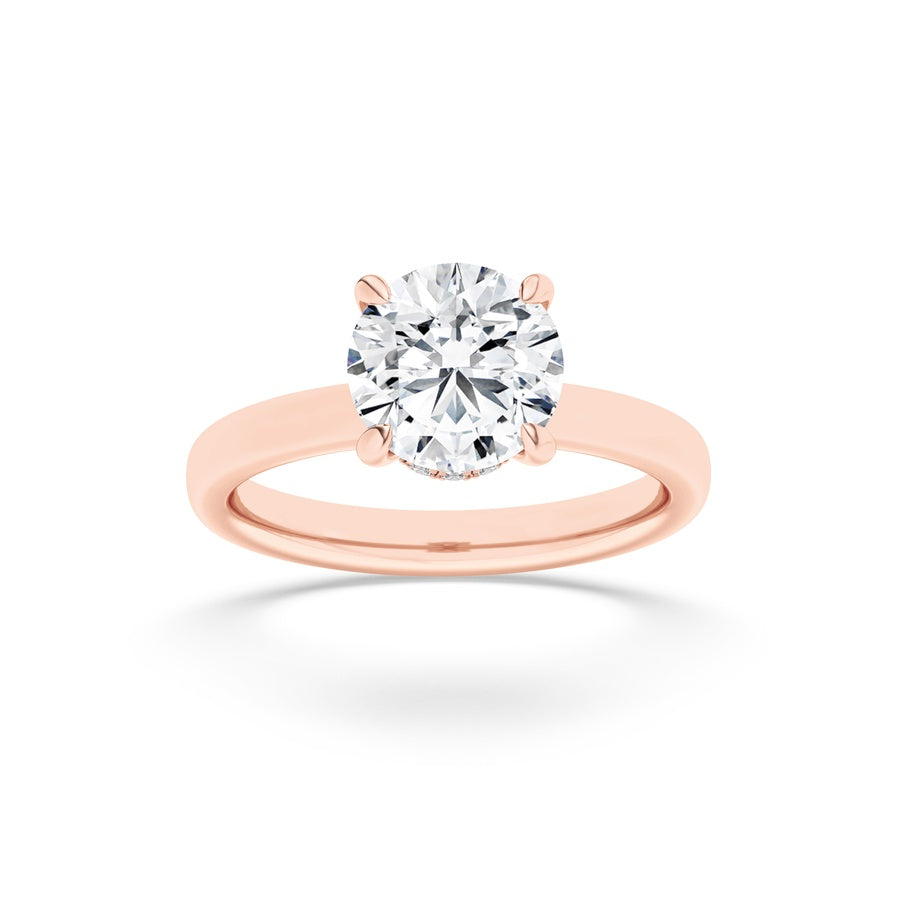 3CTW Round Shaped Lab Grown Diamond (F/VS) Hidden Halo Plain Shank Engagement Ring in 14K Gold