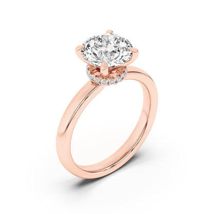 3CTW Round Shaped Lab Grown Diamond (F/VS) Hidden Halo Plain Shank Engagement Ring in 14K Gold