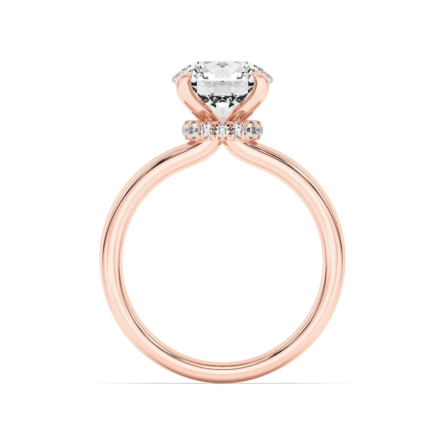 3CTW Round Shaped Lab Grown Diamond (F/VS) Hidden Halo Plain Shank Engagement Ring in 14K Gold