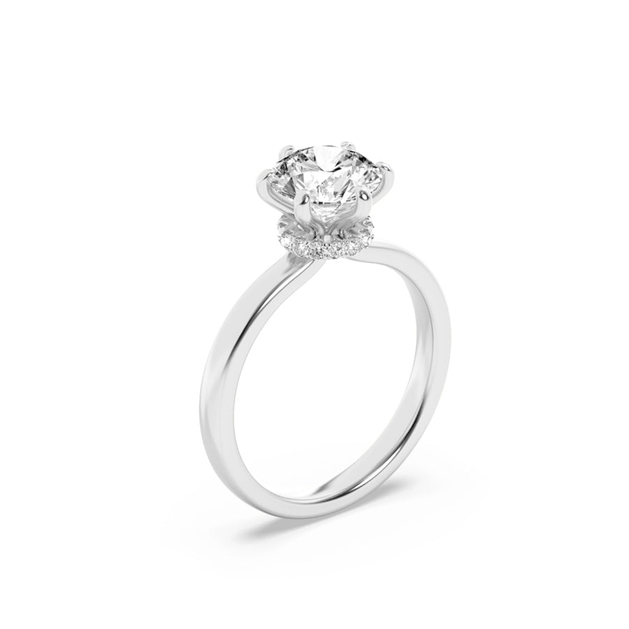 2CTW Round Shaped Lab Grown Diamond (F/VS) Hidden Halo Plain Shank Engagement Ring in 14K Gold