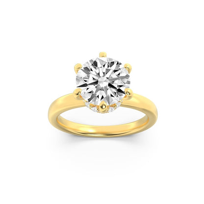 2CTW Round Shaped Lab Grown Diamond (F/VS) Hidden Halo Plain Shank Engagement Ring in 14K Gold