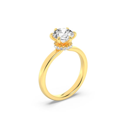 2CTW Round Shaped Lab Grown Diamond (F/VS) Hidden Halo Plain Shank Engagement Ring in 14K Gold