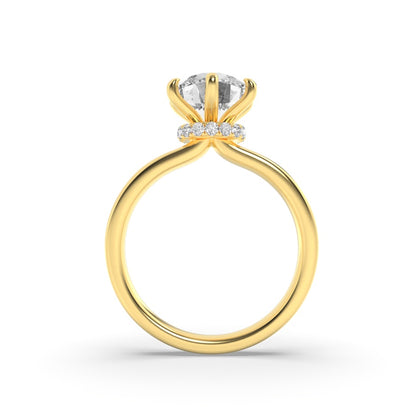 2CTW Round Shaped Lab Grown Diamond (F/VS) Hidden Halo Plain Shank Engagement Ring in 14K Gold