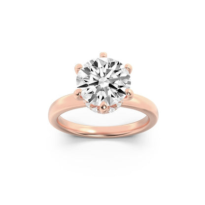 2CTW Round Shaped Lab Grown Diamond (F/VS) Hidden Halo Plain Shank Engagement Ring in 14K Gold