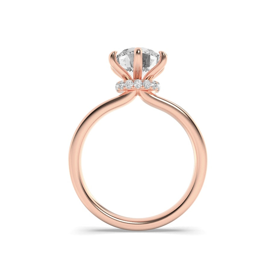 2CTW Round Shaped Lab Grown Diamond (F/VS) Hidden Halo Plain Shank Engagement Ring in 14K Gold