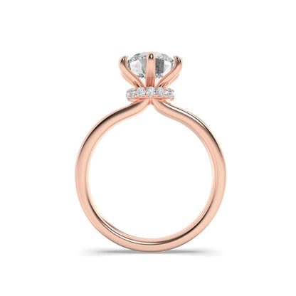 2CTW Round Shaped Lab Grown Diamond (F/VS) Hidden Halo Plain Shank Engagement Ring in 14K Gold