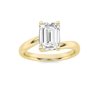 2CTW Emerald Shaped Lab Grown Diamond (F/VS) Bypass Shank Engagement Ring in 14K Gold