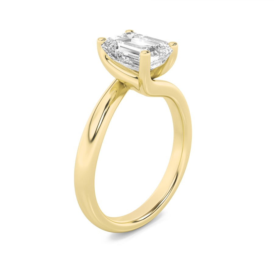 2CTW Emerald Shaped Lab Grown Diamond (F/VS) Bypass Shank Engagement Ring in 14K Gold