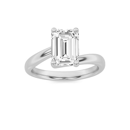 3CTW Emerald Shaped Lab Grown Diamond (F/VS) Bypass Shank Engagement Ring in 14K Gold