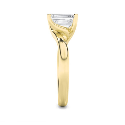 3CTW Emerald Shaped Lab Grown Diamond (F/VS) Bypass Shank Engagement Ring in 14K Gold