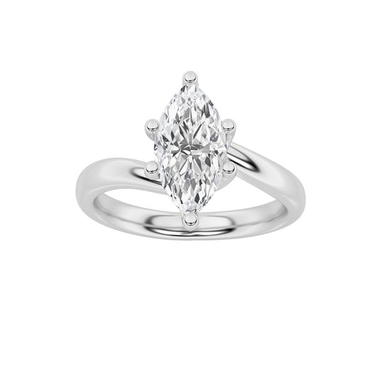 1CTW Marquise Shaped Lab Grown Diamond (F/VS) Bypass Shank Engagement Ring in 14K Gold