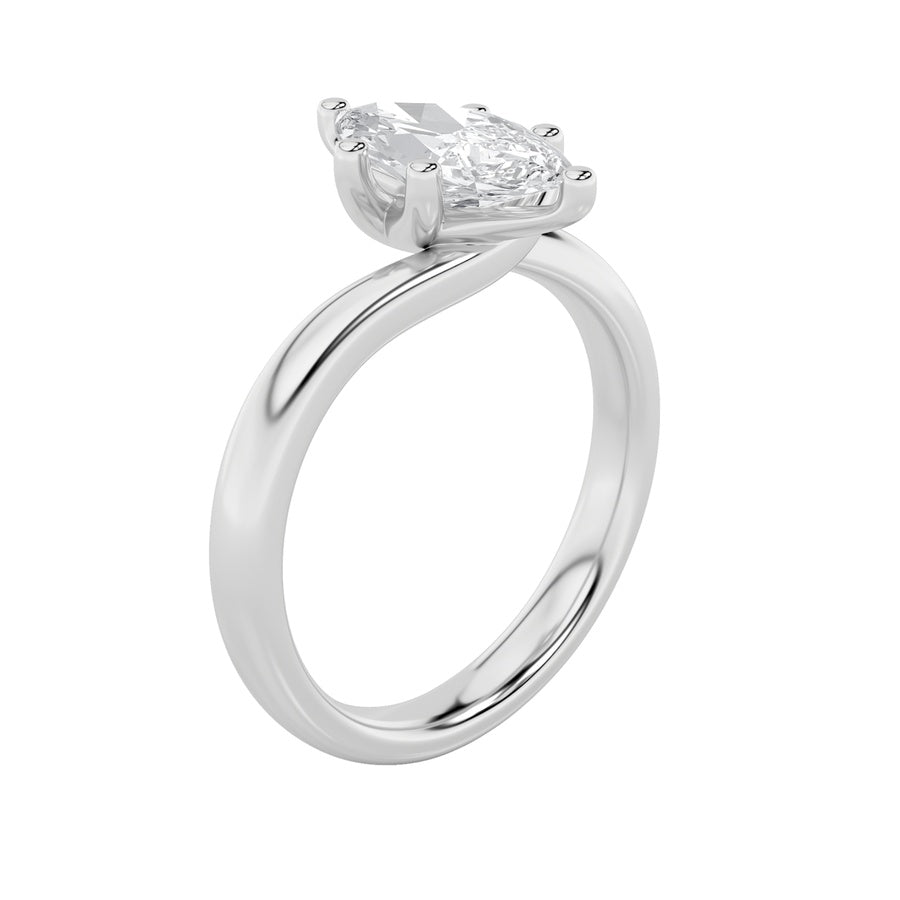 1CTW Marquise Shaped Lab Grown Diamond (F/VS) Bypass Shank Engagement Ring in 14K Gold