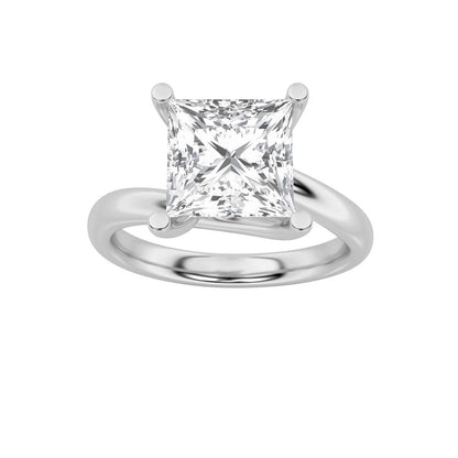 3CTW Princess Shaped Lab Grown Diamond (F/VS) Bypass Shank Engagement Ring in 14K Gold
