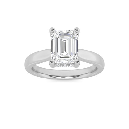 2CTW Emerald Shaped Lab Grown Diamond (F/VS) Hidden Halo Cathedral Shank Engagement Ring in 14K Gold