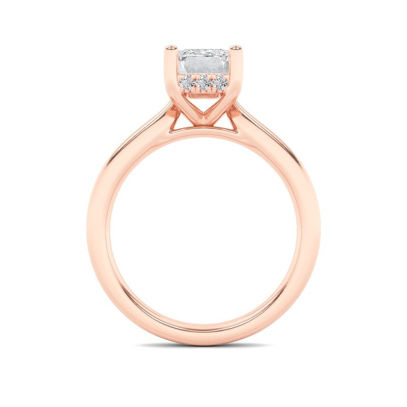 2CTW Emerald Shaped Lab Grown Diamond (F/VS) Hidden Halo Cathedral Shank Engagement Ring in 14K Gold