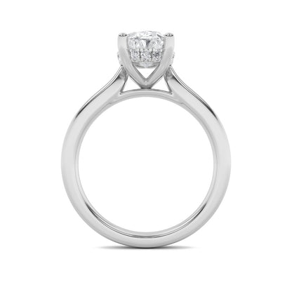 1CTW Oval Shaped Lab Grown Diamond (F/VS) Hidden Halo Cathedral Shank Engagement Ring in 14K Gold
