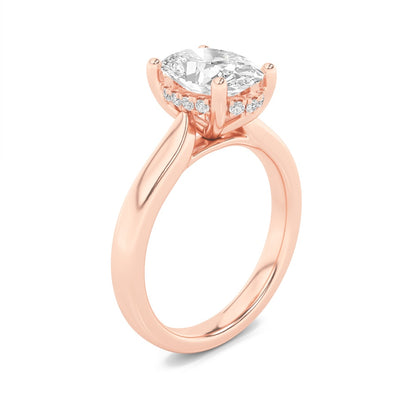 1CTW Oval Shaped Lab Grown Diamond (F/VS) Hidden Halo Cathedral Shank Engagement Ring in 14K Gold