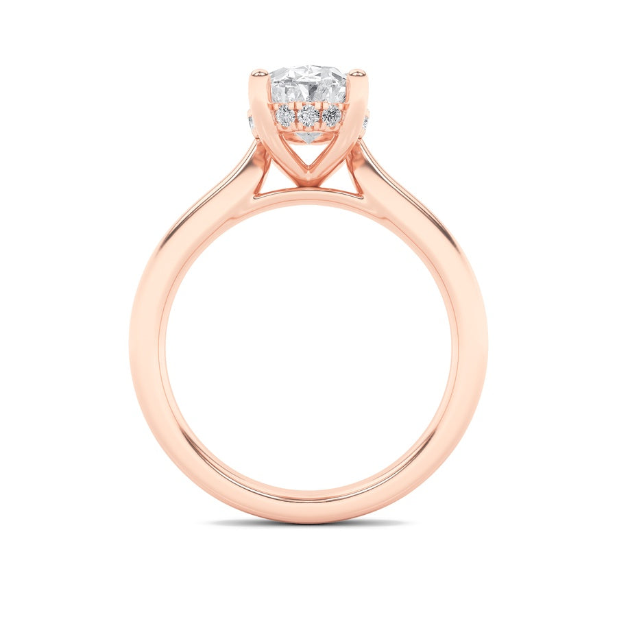 1CTW Oval Shaped Lab Grown Diamond (F/VS) Hidden Halo Cathedral Shank Engagement Ring in 14K Gold