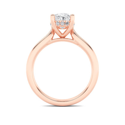 1CTW Oval Shaped Lab Grown Diamond (F/VS) Hidden Halo Cathedral Shank Engagement Ring in 14K Gold