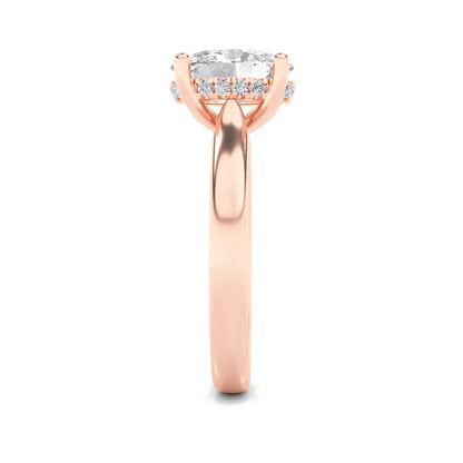 1CTW Oval Shaped Lab Grown Diamond (F/VS) Hidden Halo Cathedral Shank Engagement Ring in 14K Gold