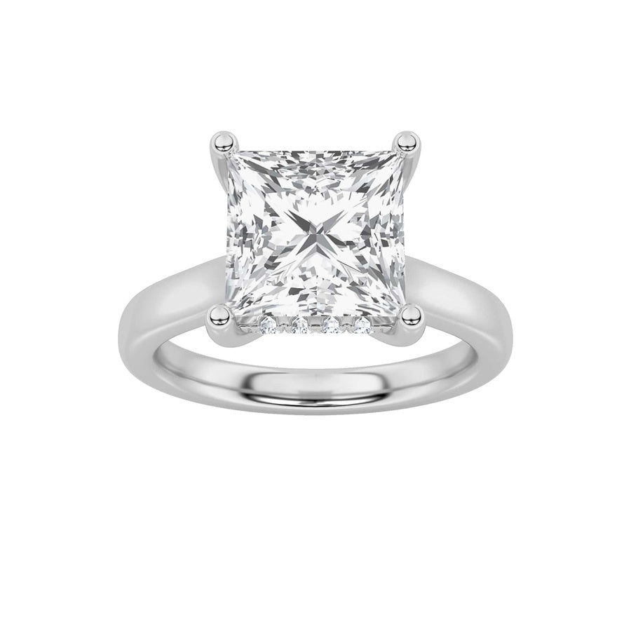 1CTW Princess Shaped Lab Grown Diamond (F/VS) Hidden Halo Cathedral Shank Engagement Ring in 14K Gold