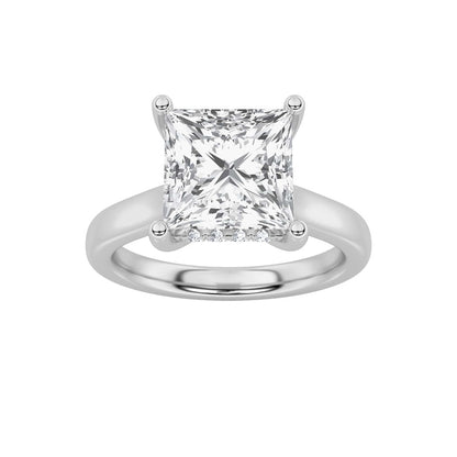 1CTW Princess Shaped Lab Grown Diamond (F/VS) Hidden Halo Cathedral Shank Engagement Ring in 14K Gold