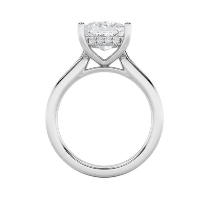 1CTW Princess Shaped Lab Grown Diamond (F/VS) Hidden Halo Cathedral Shank Engagement Ring in 14K Gold