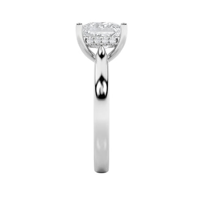 1CTW Princess Shaped Lab Grown Diamond (F/VS) Hidden Halo Cathedral Shank Engagement Ring in 14K Gold