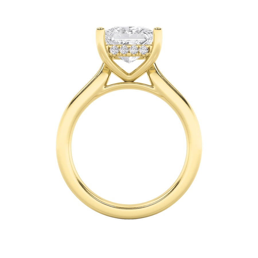 1CTW Princess Shaped Lab Grown Diamond (F/VS) Hidden Halo Cathedral Shank Engagement Ring in 14K Gold