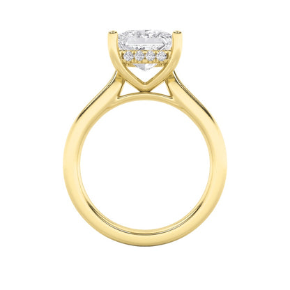 1CTW Princess Shaped Lab Grown Diamond (F/VS) Hidden Halo Cathedral Shank Engagement Ring in 14K Gold