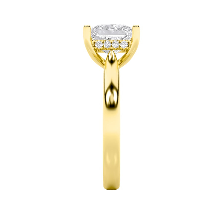 1CTW Princess Shaped Lab Grown Diamond (F/VS) Hidden Halo Cathedral Shank Engagement Ring in 14K Gold