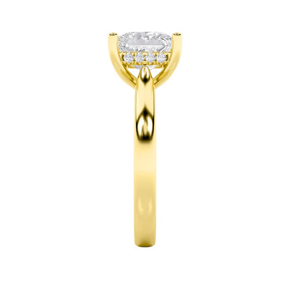 1CTW Princess Shaped Lab Grown Diamond (F/VS) Hidden Halo Cathedral Shank Engagement Ring in 14K Gold