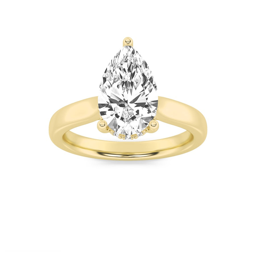 1CTW Pear Shaped Lab Grown Diamond (F/VS) Hidden Halo Cathedral Shank Engagement Ring in 14K Gold