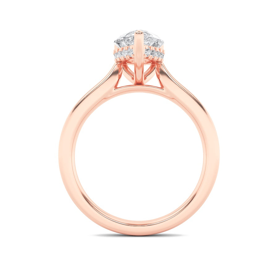 1CTW Pear Shaped Lab Grown Diamond (F/VS) Hidden Halo Cathedral Shank Engagement Ring in 14K Gold